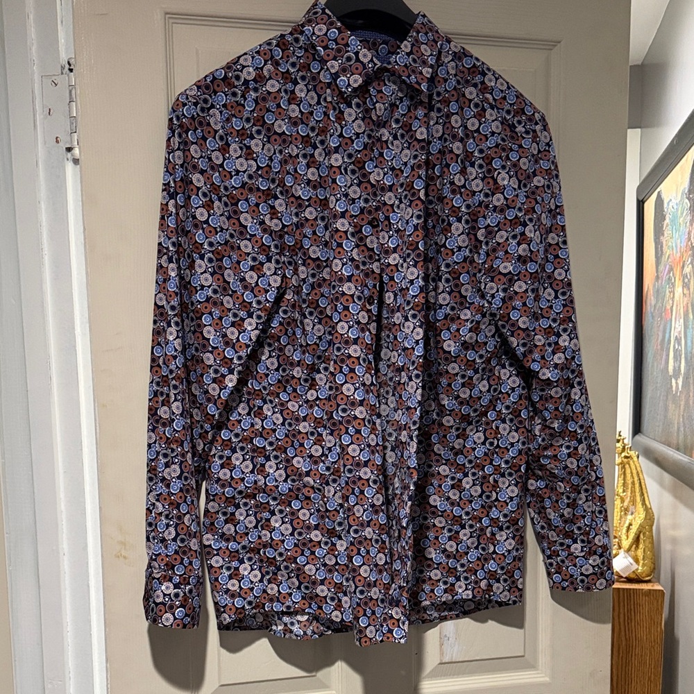 Johnston & Murphy Geometric Pattern Shirt - Blue and Brown